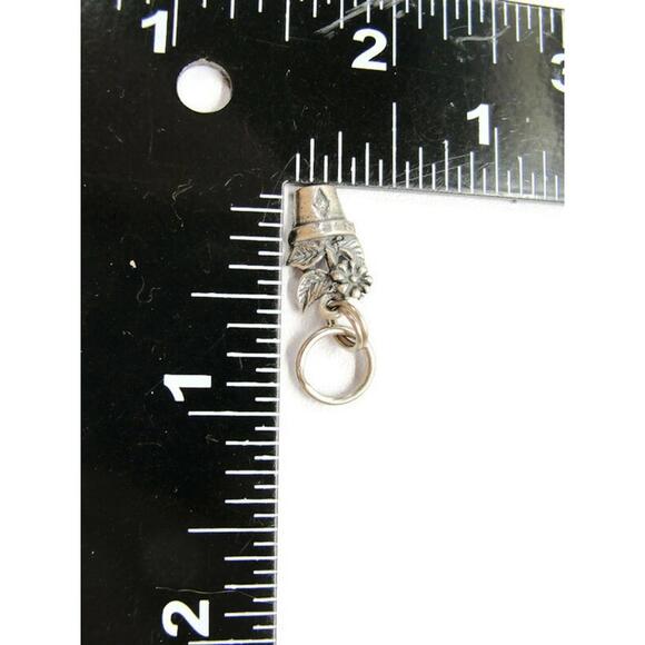 925 Flower Pot Signed "UP" Sterling Silver Pendant Charm Patina Vintage - Picture 6 of 7